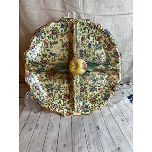 Chintz Divided Tray ~ Made in Japan ~ Floral Chintz with Fruit Handle 1930's.